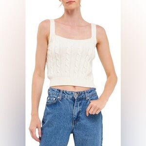 English Factory Preppy Classic Cable Knit Cropped Tank Top Sweater Vest